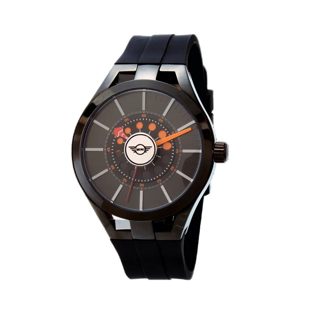 MINI Cooper watch with Brake Disc - Black design featuring a black strap and detailed dial