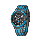 MINI Cooper Ocean Upcycle - Blue watch with black dial and blue striped fabric strap