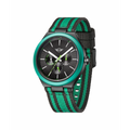 MINI Cooper Ocean Upcycle Green watch with black and green striped fabric strap and black dial