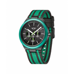 MINI Cooper Ocean Upcycle Green watch with black and green striped fabric strap and black dial