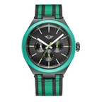 MINI Cooper Ocean Upcycle - Green watch with black dial and green striped fabric strap