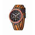 MINI Cooper Ocean Upcycle - Orange watch with black and orange striped fabric strap and black dial