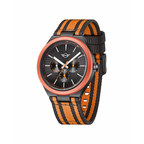 MINI Cooper Ocean Upcycle - Orange watch with black and orange striped fabric strap and black dial