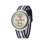 MINI Cooper Ocean Upcycle - White watch with silver dial and black and white striped fabric strap