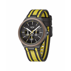 MINI Cooper Ocean Upcycle - Yellow watch with black dial and yellow striped fabric strap