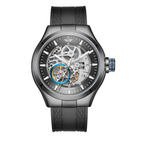 MINI Cooper Skeleton Silicone Strap Black watch with transparent mechanical dial and black silicone band