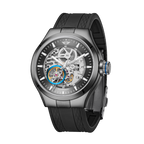 MINI Cooper Skeleton (Silicone Strap) - Black watch with transparent dial and black textured silicone band