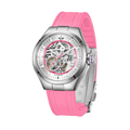 MINI Cooper watch with Skeleton Silicone Strap - Pink and silver skeleton dial automatic movement