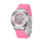MINI Cooper watch with Skeleton Silicone Strap - Pink and silver skeleton dial automatic movement