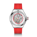 MINI Cooper watch with Skeleton Silicone Strap - Red and visible automatic movement dial
