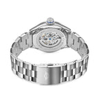 MINI Cooper skeleton steel bracelet - blue watch with stainless steel link bracelet and visible mechanical movement