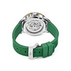 MINI Cooper watch with Skeleton Wheel Dial Silicone Strap - Green and visible automatic movement back