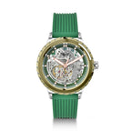 MINI Cooper Skeleton Wheel Dial Silicone Strap - Green watch with clear dial and green strap