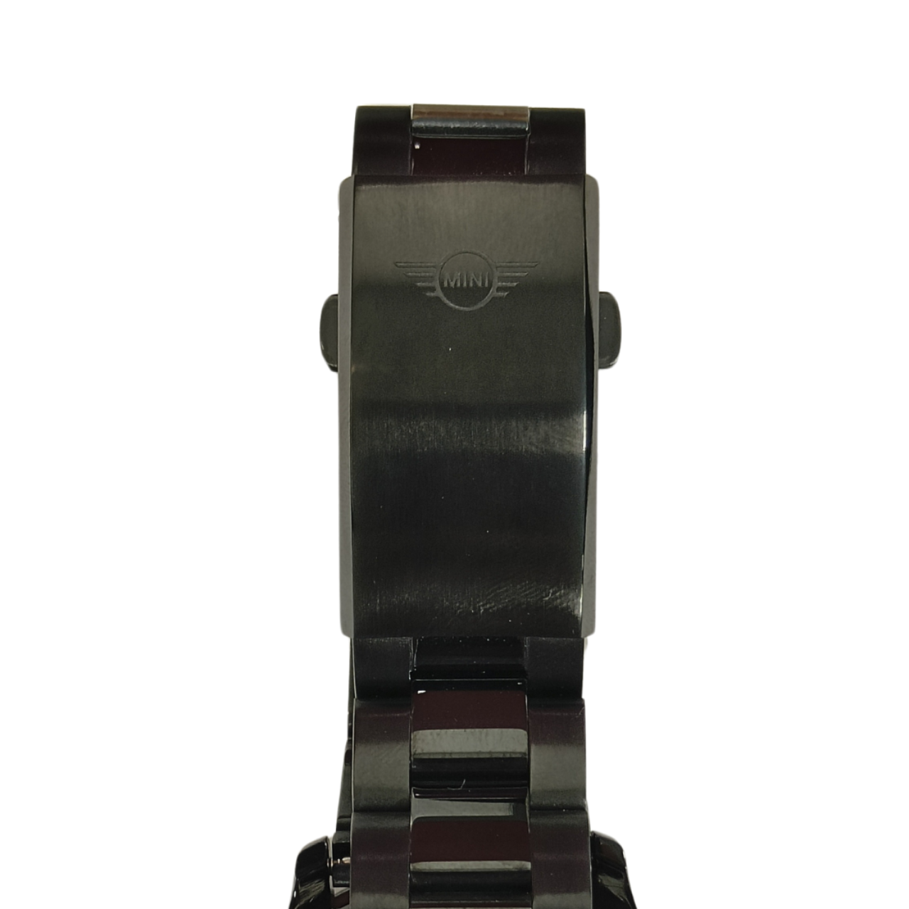 MINI Cooper watch clasp with Skeleton Wheel Dial Steel Bracelet - Black metal link design