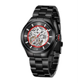 MINI Cooper Skeleton Steel Bracelet - Black& Red watch with black metal band and exposed mechanical movement