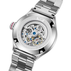 MINI Cooper watch with Skeleton Steel Bracelet - Pink featuring visible mechanical movement and stainless steel construction