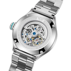 MINI Cooper watch with Skeleton Steel Bracelet - Turquoise featuring visible mechanical movement and stainless steel design