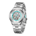 MINI Cooper Skeleton Steel Bracelet - Turquoise watch with silver skeleton dial and stainless steel band