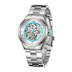 MINI Cooper Skeleton Steel Bracelet - Turquoise watch with silver skeleton dial and stainless steel band