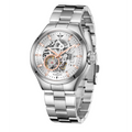 MINI Cooper Skeleton Steel Bracelet - White automatic watch with exposed gears and silver metal band