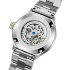 MINI Cooper Skeleton Steel Bracelet - Yellow watch showcasing stainless steel back and visible skeleton movement