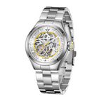 MINI Cooper Skeleton Steel Bracelet - Yellow automatic watch with silver stainless steel band and exposed mechanical movement