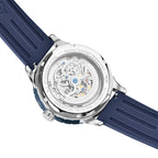 MINI Cooper watch with Skeleton Wheel Dial Silicone Strap - Blue and stainless steel case back